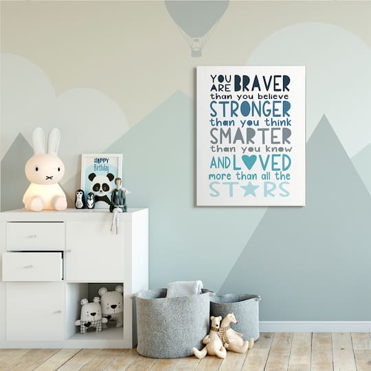 Stupell Industries Braver Stronger Smarter and Love Phrase Blue Typography Canvas Wall Art